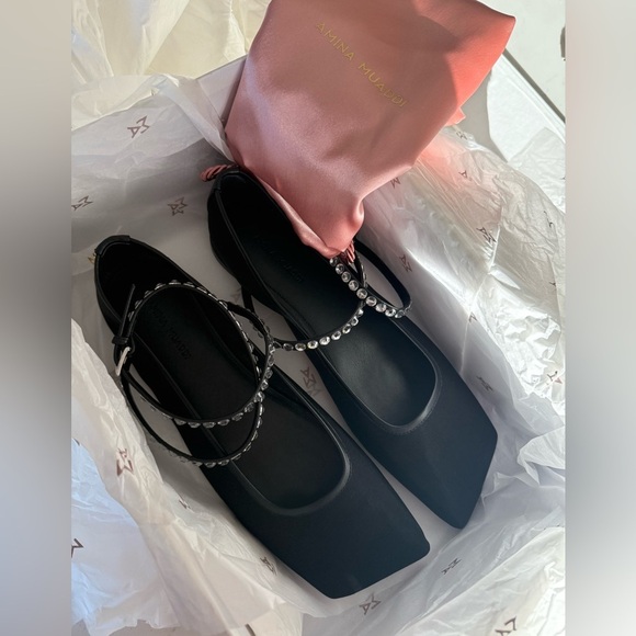 NIB Amina Muaddi Ane Ankle Strap Mesh ballet flat Size: 8.5 US/ 38 1/2” EU - Picture 5 of 5